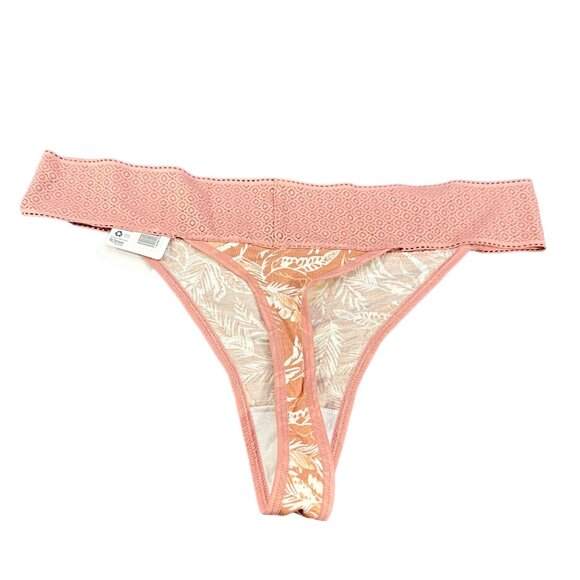 Jockey Women's Sz Large 7 Panty Thong Soft Touch Lace Waistband Floral Pink New - Picture 2 of 9